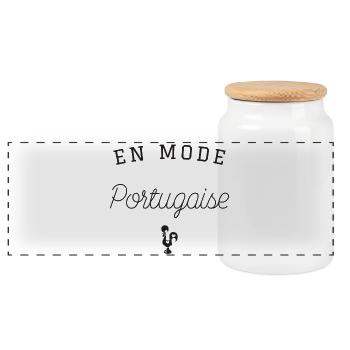 In Portuguese Fashion T-Shirt Gift Humor - Panoramic Cookie Jar with Wooden Lid - white - Front