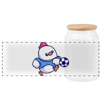 Chick Soccer Kick - Panoramic Cookie Jar with Wooden Lid - white - Front