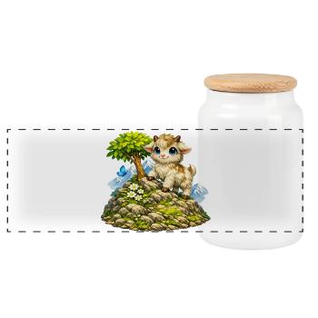 Cuddly goat on the mountain - Panoramic Cookie Jar with Wooden Lid - white - Front