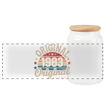 Original August 1983 Vintage Anniversary 1983 - Panoramic Cookie Jar with Wooden Lid - white - Front