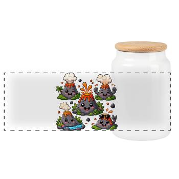 Fun volcanoes with lava delights - Panoramic Cookie Jar with Wooden Lid - white - Front
