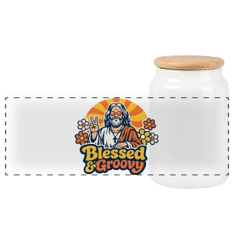 Groovy Jesus Peace - Panoramic Cookie Jar with Wooden Lid - white - Front