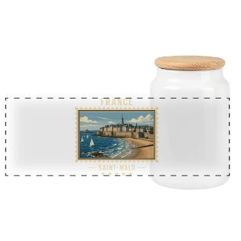 Frankreich Saint-Malo Vintage Reisemarke - Panorama Keksdose mit Holzdeckel - Weiß - Vorne