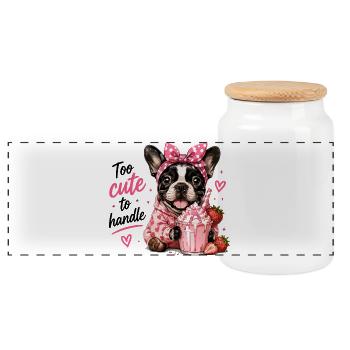 Too Cute To Handle French Bulldog Strawberry - Panoramic Cookie Jar with Wooden Lid - white - Front