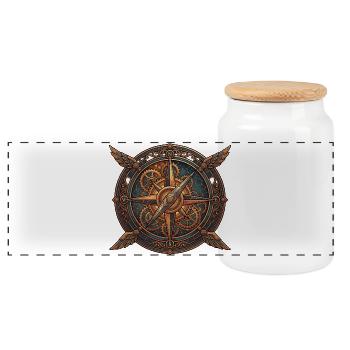 Steampunk compass with wings - Panoramic Cookie Jar with Wooden Lid - white - Front
