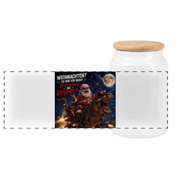 Liefernacht Weihnachtsmann Dino Humor Spruch Wild - Panorama Keksdose mit Holzdeckel - Weiß - Vorne