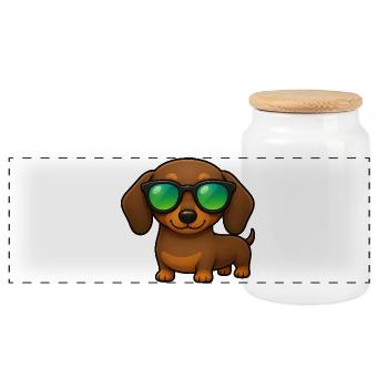 Dackel Hund mit Sonnenbrille Sommer Cartoon - Panorama Keksdose mit Holzdeckel - Weiß - Vorne