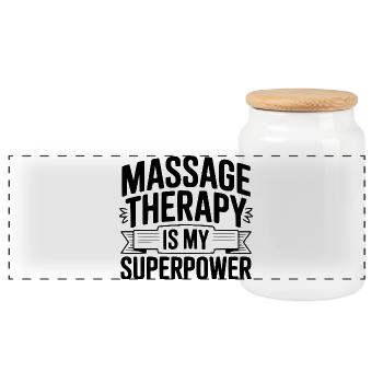 Massagetherapie ist meine Superkraft - Panorama Keksdose mit Holzdeckel - Weiß - Vorne