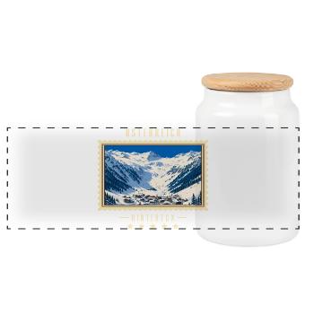 Österreich Hintertux Winter Vintage Reisemarke - Panorama Keksdose mit Holzdeckel - Weiß - Vorne