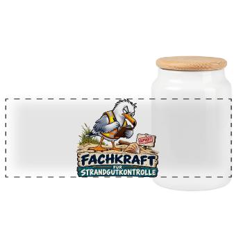 Fachkraft Strandgutkontrolle Cartoon - Panorama Keksdose mit Holzdeckel - Weiß - Vorne