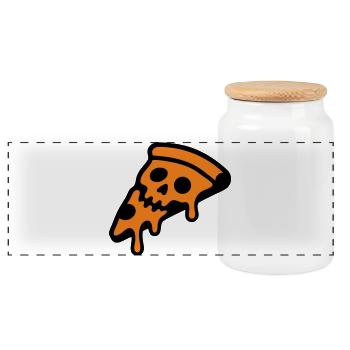 Pizza Totenkopf Halloween Grafik - Panorama Keksdose mit Holzdeckel - Weiß - Vorne