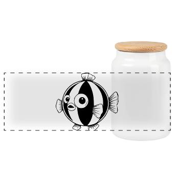 Lustiger Comic Kugelfisch Geschenk  - Panorama Keksdose mit Holzdeckel - Weiß - Vorne