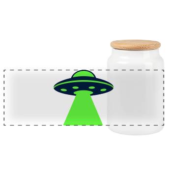 Ufo Alien Raumschiff Grafik - Panorama Keksdose mit Holzdeckel - Weiß - Vorne