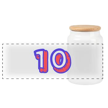 10. 10 YEARS. 10th ANNIVERSARY. 10 YEAR ANNIVERSARY. - Panoramic Cookie Jar with Wooden Lid - white - Front