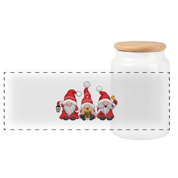 Festive Gnomes - Panoramic Cookie Jar with Wooden Lid - white - Front