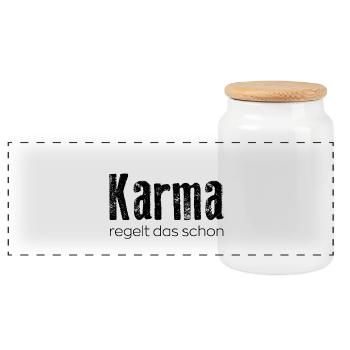 Karma will take care of that - Panoramic Cookie Jar with Wooden Lid - white - Front