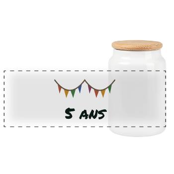 5 JAHRE. 5. JUBILÄUM. 5-JÄHRIGES JUBILÄUM - Panorama Keksdose mit Holzdeckel - Weiß - Vorne