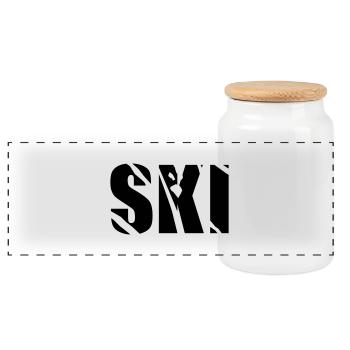 ski - Panoramic Cookie Jar with Wooden Lid - white - Front