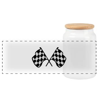 Chequered Racing Flags - Panoramic Cookie Jar with Wooden Lid - white - Front