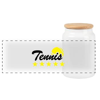 Tennis - Panorama Keksdose mit Holzdeckel - Weiß - Vorne