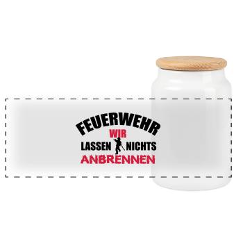 Wir lassen nichts anbrennen - Feuerwehr - Panorama Keksdose mit Holzdeckel - Weiß - Vorne