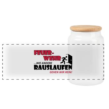 Wo andere rauslaufen gehen wir rein - Feuerwehr - Panorama Keksdose mit Holzdeckel - Weiß - Vorne