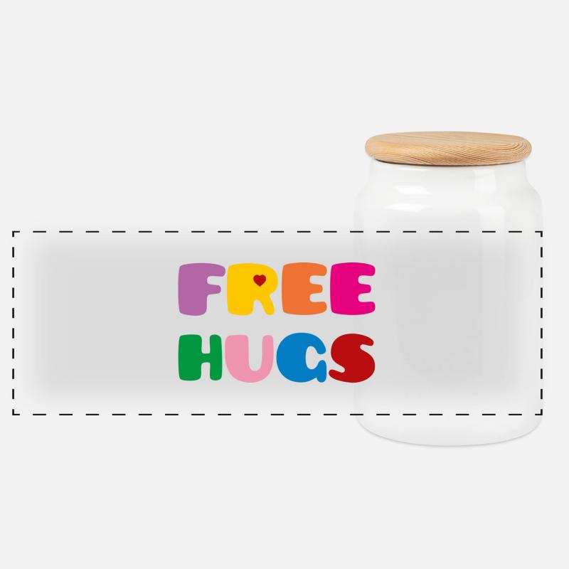 Free Hugs - Panorama Keksdose mit Holzdeckel - Weiß