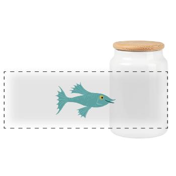 Fisch petrol - Panorama Keksdose mit Holzdeckel - Weiß - Vorne