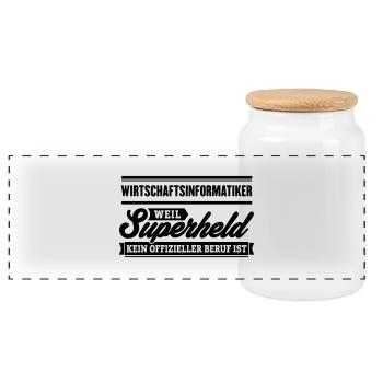 Superheld Wirtschaftsinformatiker - Panorama Keksdose mit Holzdeckel - Weiß - Vorne