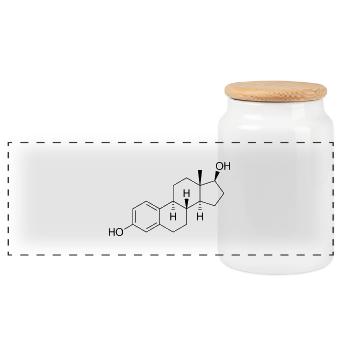 Estrogen (Weibliches Geschlechtshormon) - Panorama Keksdose mit Holzdeckel - Weiß - Vorne