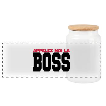 appelez moi la boss - Boîte à biscuits avec couvercle en bois - blanc - Devant