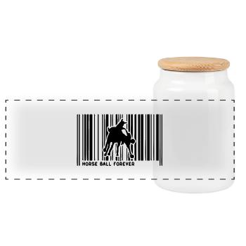 Barcode-Pferd Pferd Ball cavalier1 - Panorama Keksdose mit Holzdeckel - Weiß - Vorne