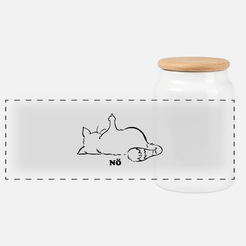 Katze Nö, Nein, No...Mittelfinger - Panorama Keksdose mit Holzdeckel - Weiß