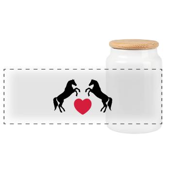 Deux chevaux sauvages avec un coeur - Boîte à biscuits avec couvercle en bois - blanc - Devant