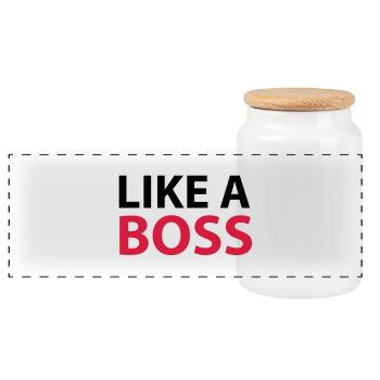 Like A boss - Panoramic Cookie Jar with Wooden Lid - white - Front