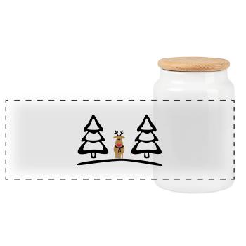 Weihnachten, Rentiere - Panorama Keksdose mit Holzdeckel - Weiß - Vorne