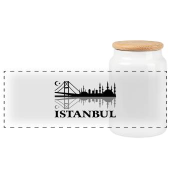 Istanbul Skyline. Türkei istanbul - Panorama Keksdose mit Holzdeckel - Weiß - Vorne