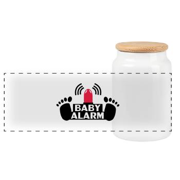 Pregnant,pregnancy,baby,baby alarm,child,mom,dad - Panoramic Cookie Jar with Wooden Lid - white - Front