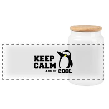 penguin keep calm - Panoramic Cookie Jar with Wooden Lid - white - Front