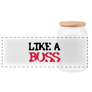 Like a Boss - Panoramic Cookie Jar with Wooden Lid - white - Front