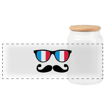 french mustache glasses nerd - like a sir - Panoramic Cookie Jar with Wooden Lid - white - Front