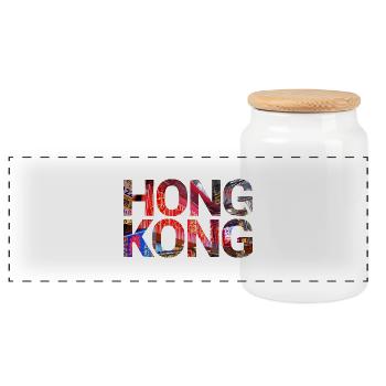Hongkong - Panorama Keksdose mit Holzdeckel - Weiß - Vorne