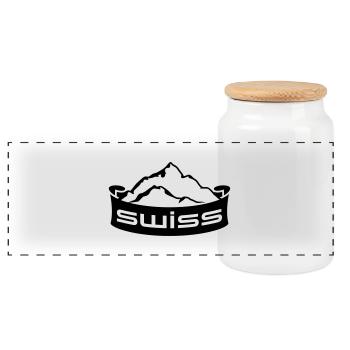 Swiss Mountain Banner Logo - Boîte à biscuits avec couvercle en bois - blanc - Devant