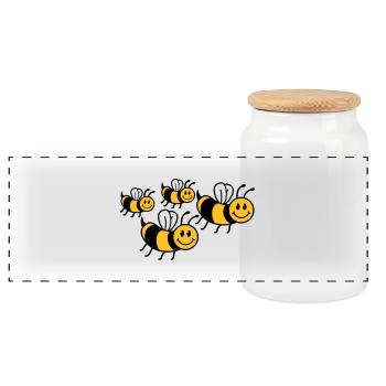 Jolie petite famille d'abeilles - Boîte à biscuits avec couvercle en bois - blanc - Devant