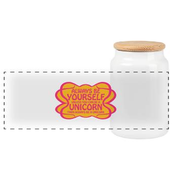 always be yourself unicorn funny text logo - Panoramic Cookie Jar with Wooden Lid - white - Front