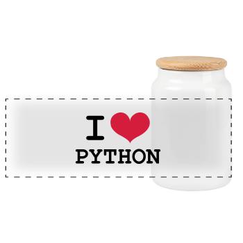 I Love Python [Developer / Geek] - Panoramic Cookie Jar with Wooden Lid - white - Front