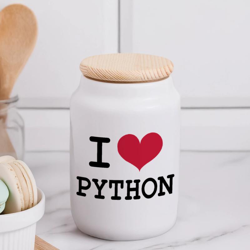 I Love Python Boîte à biscuits avec couvercle en bois