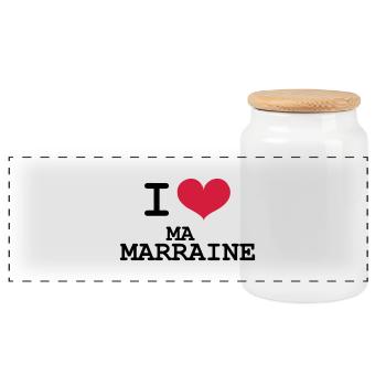 I Love ma Marraine - Boîte à biscuits avec couvercle en bois - blanc - Devant