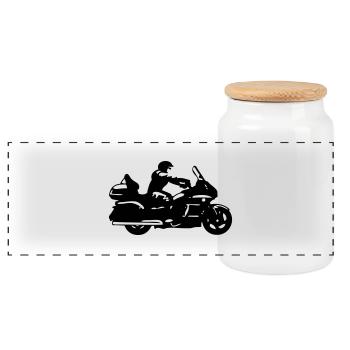 goldwing gt motorcycle drawing - Panoramic Cookie Jar with Wooden Lid - white - Front