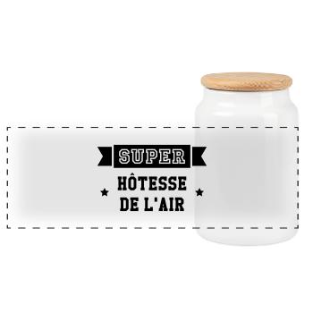 Hôtesse de l'air / Steward / Aviation / Hotesse - Boîte à biscuits avec couvercle en bois - blanc - Devant